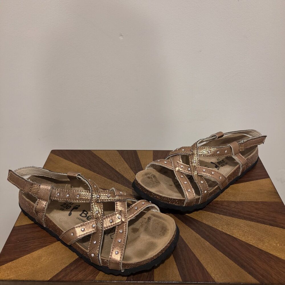 Betula Birkenstock Womens 6 Metallic Bronze Sandals Rhinestone 36 Shoes READ